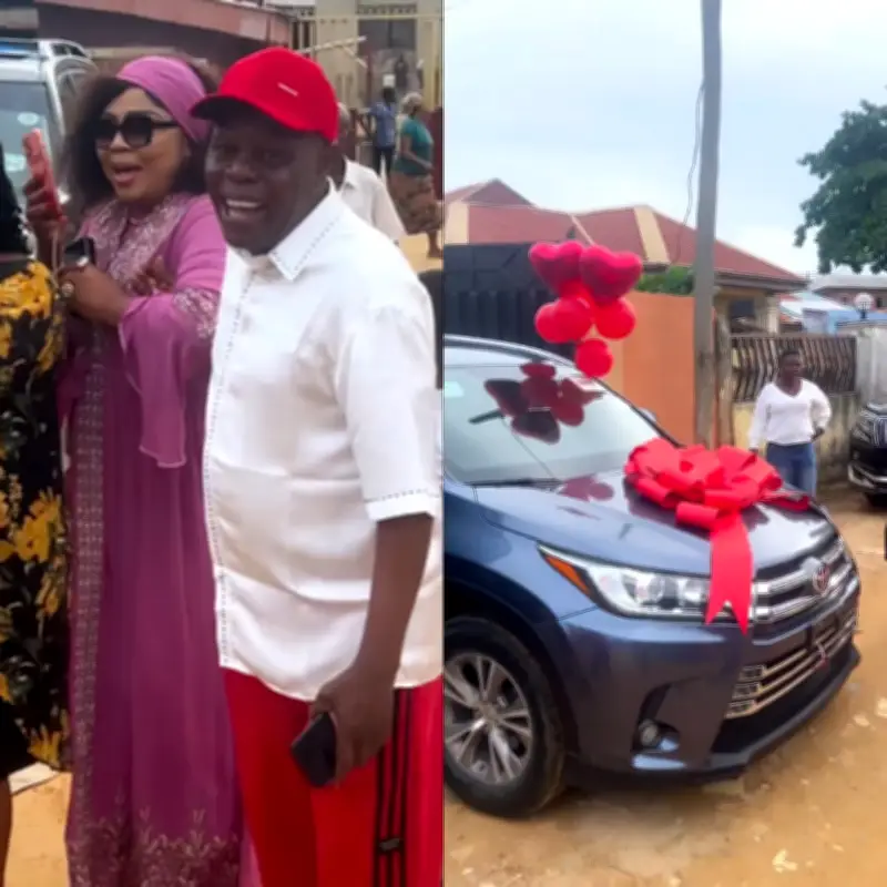 Regina Daniels celebrates as mum gifts dad car on birthday after reunion