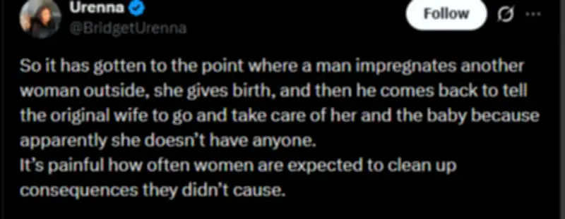 Twitter user sparks debate after man asks wife to care for woman he impregnated