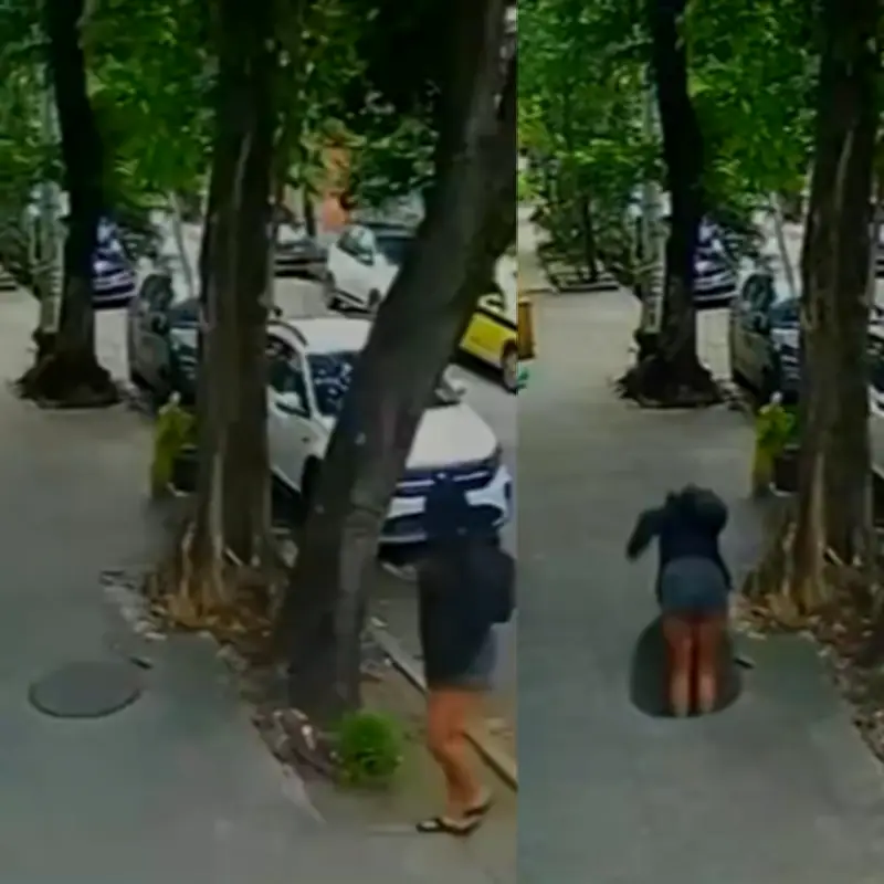 Woman plunges into manhole in Brazil after cover gives way