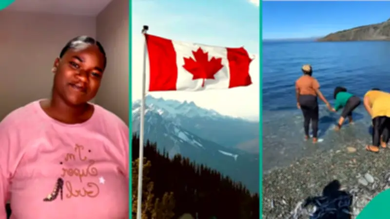 Canadian-Based Nigerian Lady Catches Free Fish at Newfoundland Beach