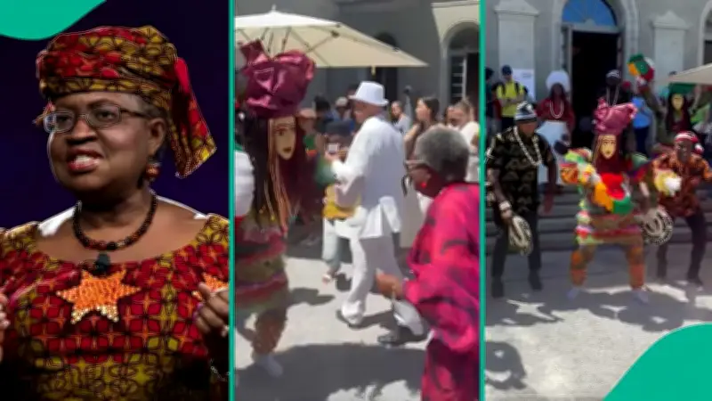 Okonjo-Iweala Dances With Igbo Masquerade at WTO Open Day