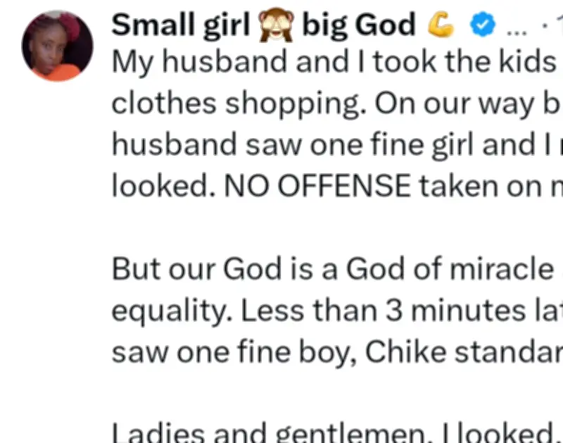 Woman stares at handsome man after husband looks at beautiful woman