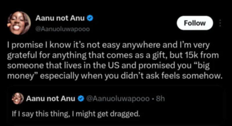 X User Disappointed After Receiving ₦15k From US Promiser