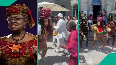 Okonjo-Iweala Dances With Igbo Masquerade at WTO Open Day